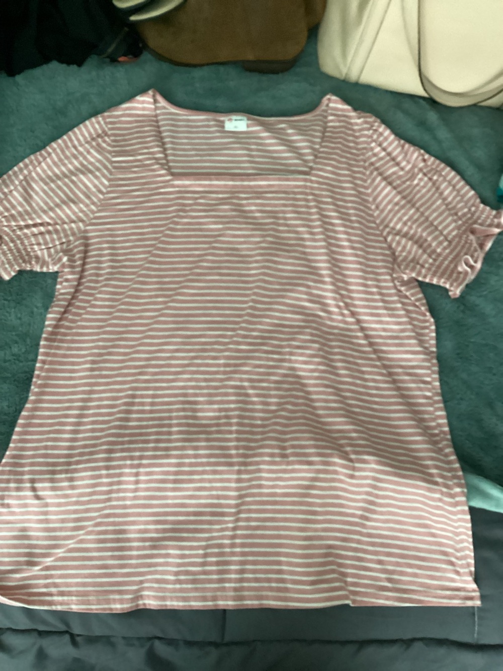 WIHOLL XL Women’s pink/wht stripe blouse w/ cap sleeves